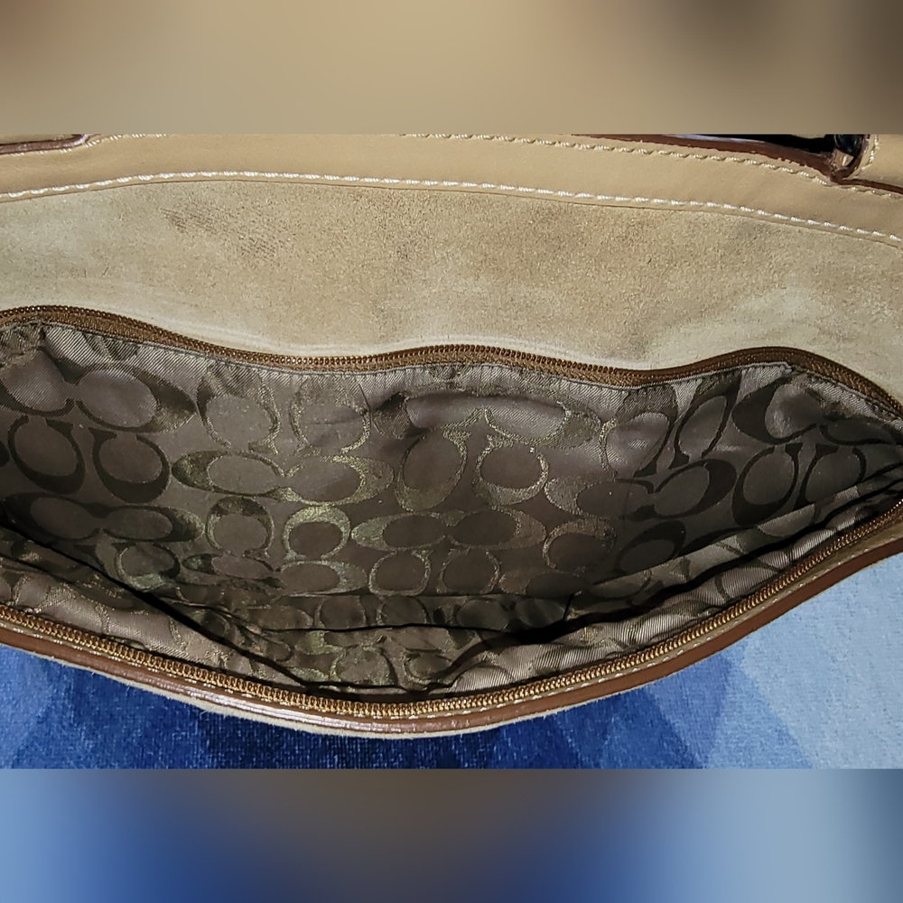 Coach Tan Suede Tote with Leather Trim - Picture 4 of 16